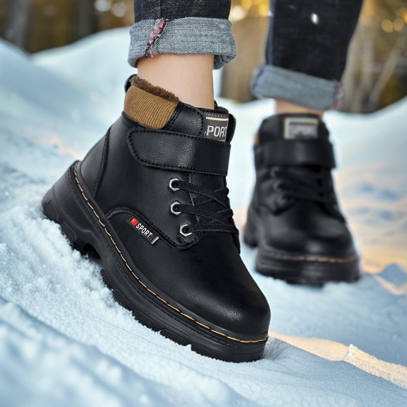 Waterdichte Jongens Martin Boots - Nieuwe Warme, Antislip, Velours Gevoerde Katoenen Schoenen voor Middelgrote en Grote Kinderen.