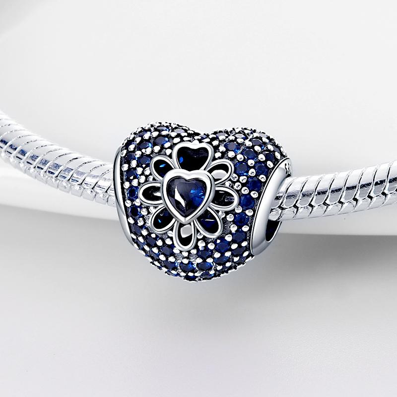 Original Charms Copper Blue Heart Zircon Stone Beads Fit Bracelet Women Jewelry Making Diy Gift
