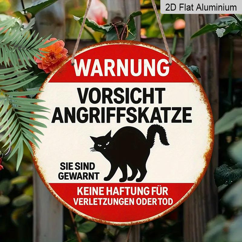 2D Flat, 1pc 7.87*7.87 Inch Round French Aluminum Sign, Retro Decorative Plaque about "Beware of Attacking Cat", "Cat Warning" Decorative Sign