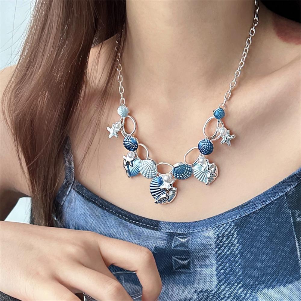 Pearl Clavicle Chain Women Starfish Choker Necklace Sweet Shell Pendant Necklace  Gifts