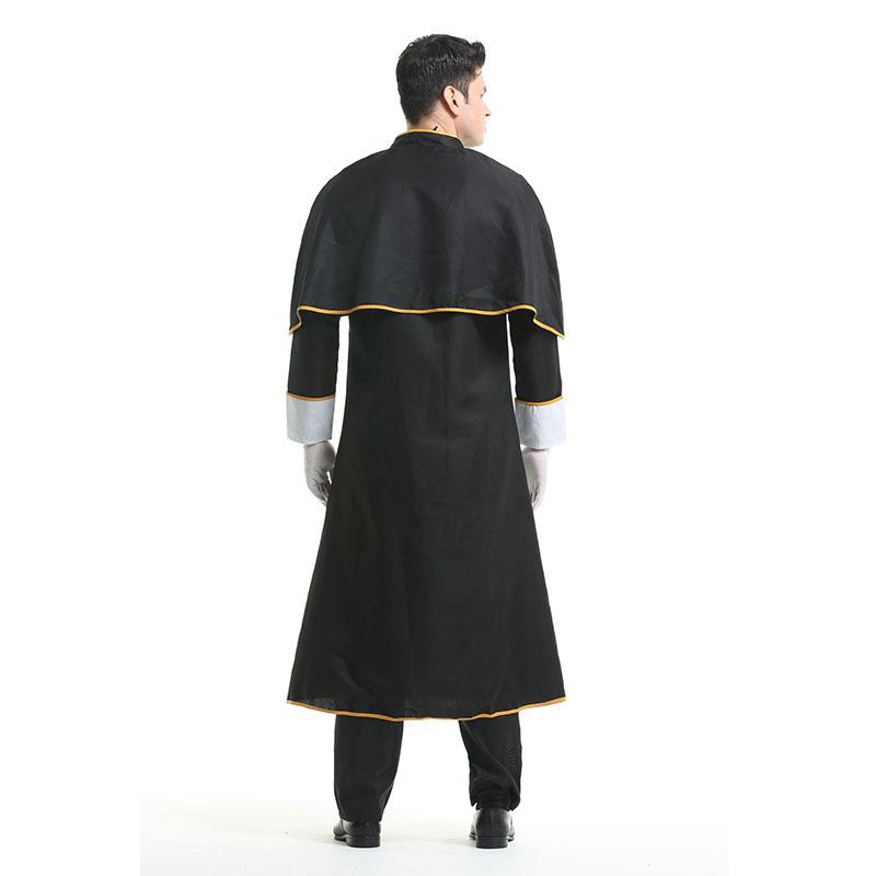 CosplayCosplay Sacerdote, Sacerdote romano, vestito nero da festa, costume di Halloween da uomo cosplay professionale