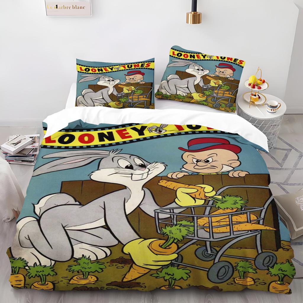 Bunny Cartoon Rabbit Quilt Cover Skin-Friendly and Breathable Duvet Comforter Warmth Children's Bedroom Bedding