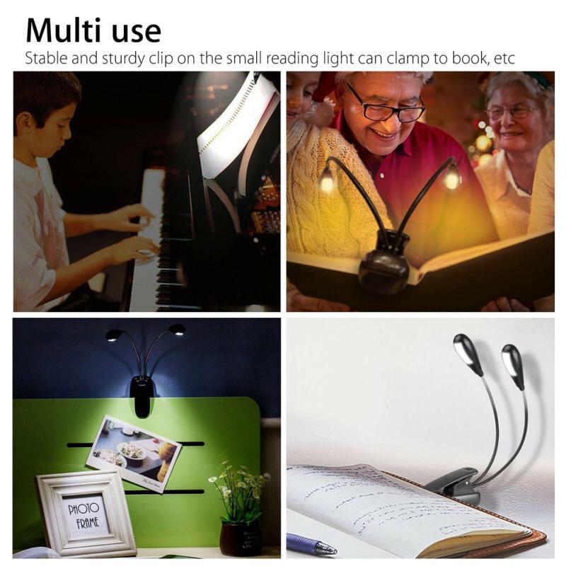 Clip-on Led Light 2pcs Arms Multipurpose Adjustable Dimmable Rechargeable Super Bright Reading Lamp
