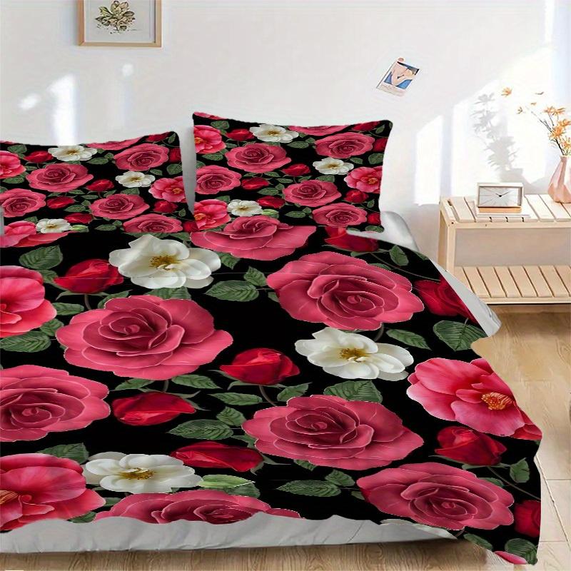 

3pcs Rose Bedding Set, Suitable for Bedroom Decoration, (Includes 1 Duvet Cover And 2 Pillowcases, Quilt Not Included) yy250822178 135x200cm