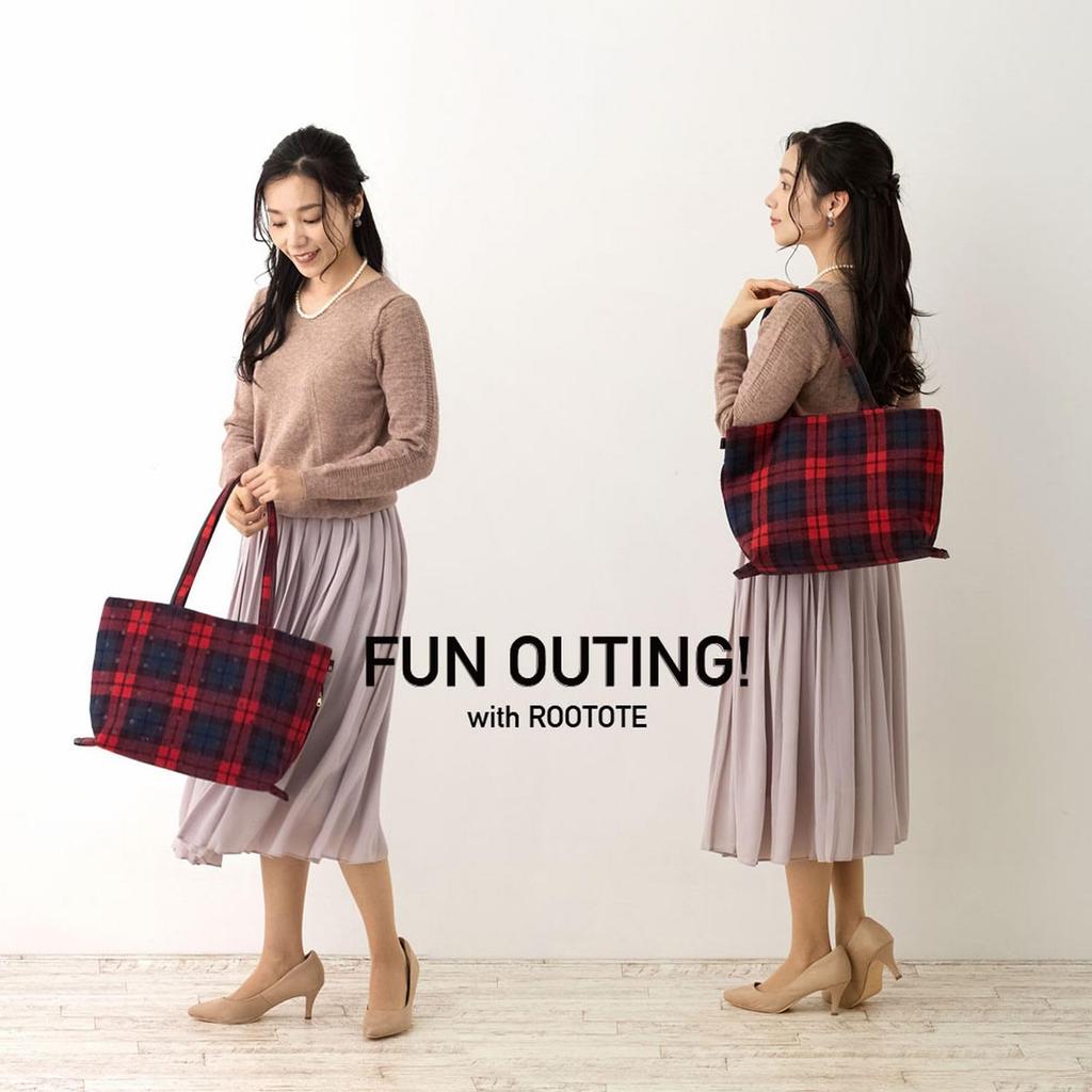 [Rootote] 1337 LT MED Punktkariert-A (01 Schwarz) Horizontale A4-Größe Tragetasche mit Karomuster und Punkten auf beiden Seiten