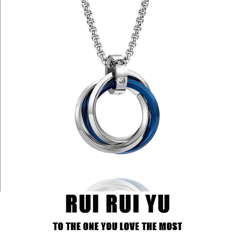 

RUI RUI YU Модное креативное три кольца с посеребренным мужским ожерельем, индивидуальное крутое ожерелье в стиле хип-хоп с квадратным кулоном, вечерние подарок 1 PC