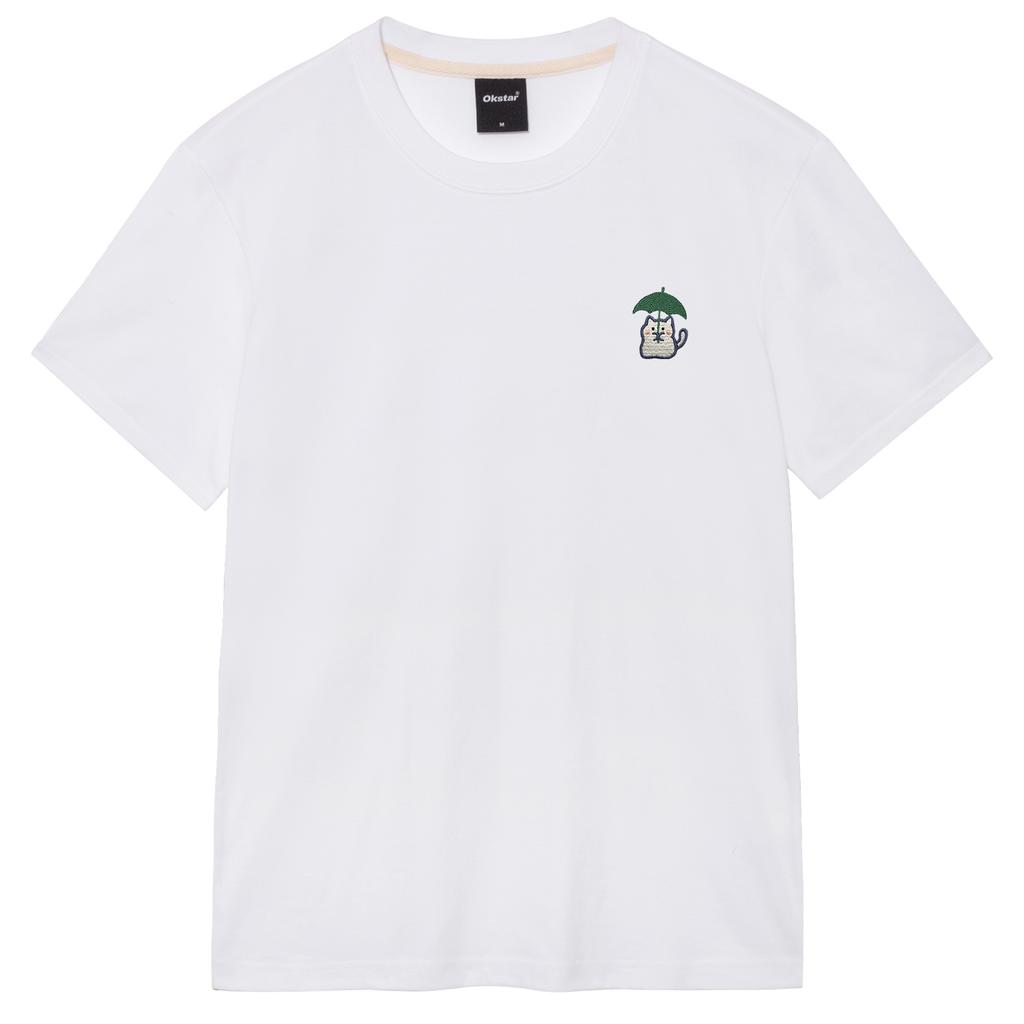 OKSTAR Rain Cat Embroidered Short Sleeve T-Shirt (Type C)