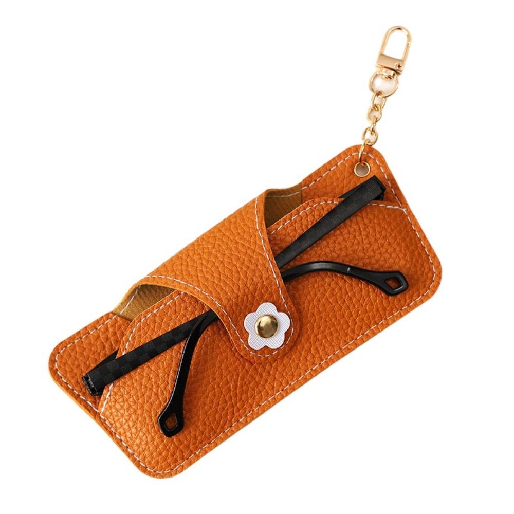 Korean Flower Glasses Case With Keychain Eyewear Holder Soft PU Leather Sunglasses Bag Men
