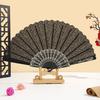 Love Heart Print Folding Fan Chinese Style Hollow Ribs Fabric Hand