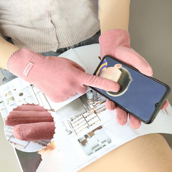 1 Paar Buchstabenlogo Verdickte Einfarbige Winddichte Koreanischer Stil Damen Handschuhe Herbst Winter Fleecefutter Touchscreen Vollfinger Fahrhandschuhe