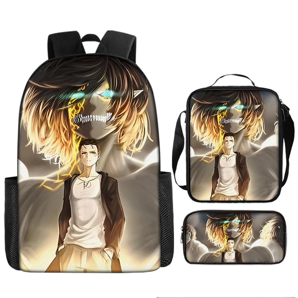 Attack Giant School Bag Anime Men's and Women's Backpacks Student Large Capacity Outdoor Leisure Travel Bag Three-piece Set