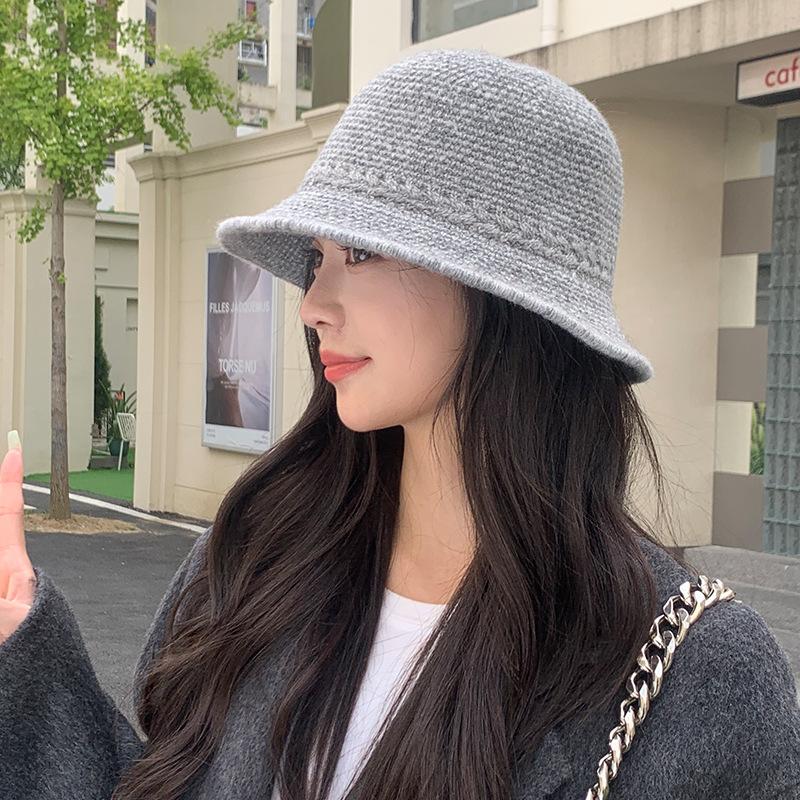 

Knitted Fisherman Hat for Women Japanese Solid Color Versatile Basin Hat Wide Brim Face Showing Small Outdoor Bucket Hat M（56-58cm）