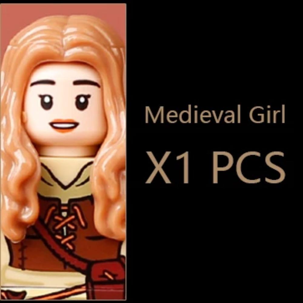 MOC Medieval Villager Figures Witch Blacksmith Farmer Building Blocks Peasant Old Lady Hoe Hammer Soldier Bricks Toys Kids Gift