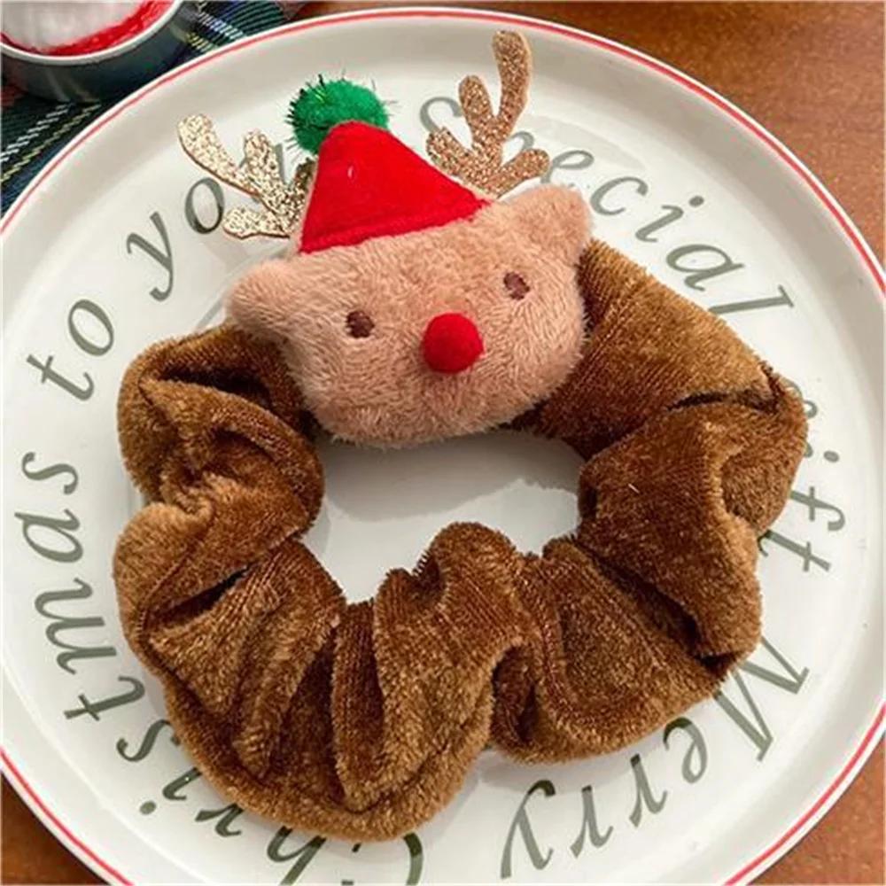 

Christmas Flannel Ponytail Holder Hair Ties Girls Santa Claus Elk Velvet Hair Rope Creative Kids Scrunchies Hair Accessories