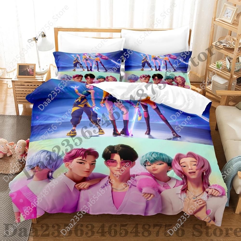 

Comforter Kpop Demon Hunters Huntrix Bedding Set Single Twin Full Queen King Size Bed Set Adult Bedroom s Anime Bed Sheet Comforter (quilt)-EU Single(135*200cm)3pcs