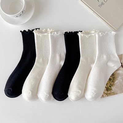 Baumwolle Rüschen Knöchelsocken Frauen Ins Sommer Niedliche Kawaii Koreanische Socke Mädchen Frühling Schwarz Weiß Mittelrohr Japanische Sox