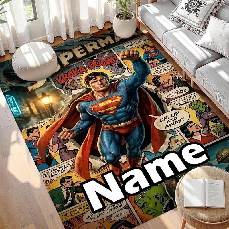 Custom Name Personalized Superman Print Carpet, Versatile Home Decor Rug, for Playroom, Apartment, Balcony, Entryway, Hallway Gift