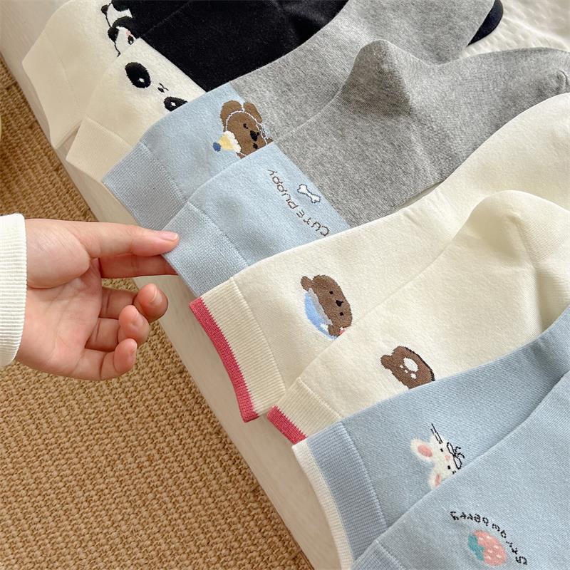 Female Fall Color Contrast Cartoon AB Precollege Style Boneless Tube Stack Socks