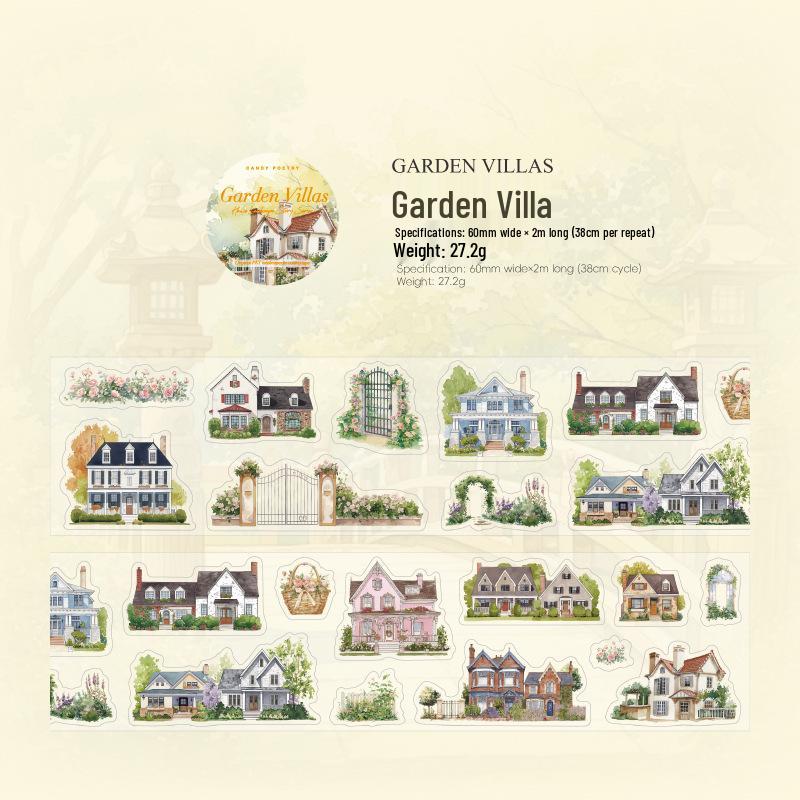 House Scenery Story Series PET Tape: 4 Styles of Decorative DIY Journal Stickers