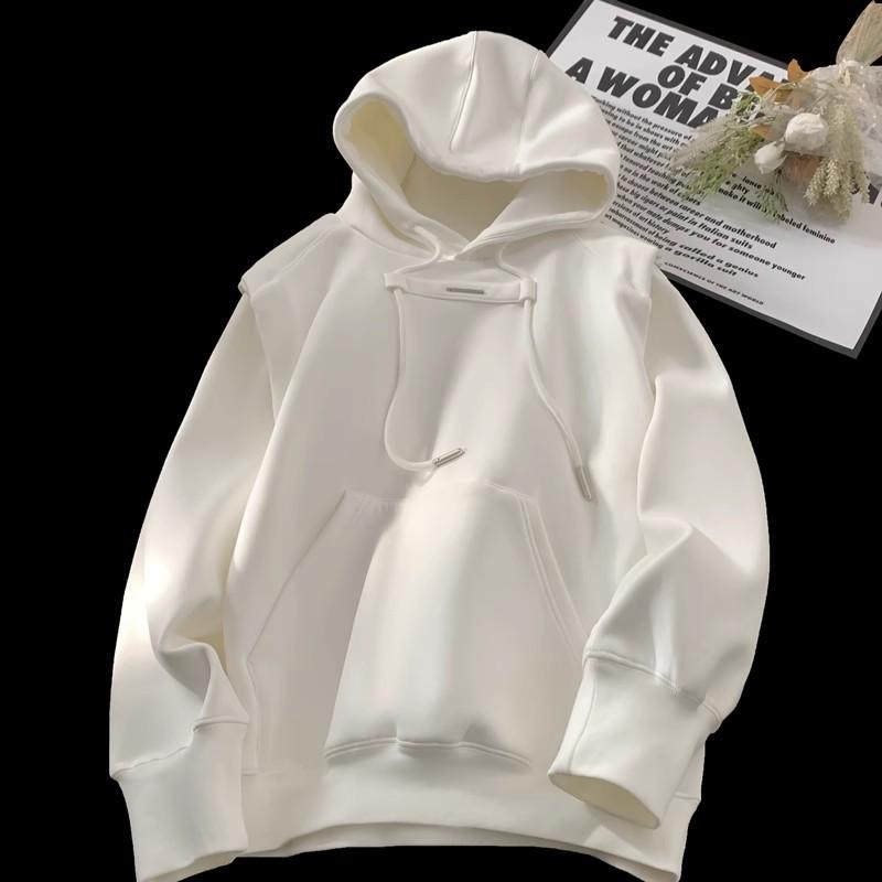 

Fake Two Pieces of Pure White Sweater Men s Spring and Autumn New Trendy Brand Design Sense American Loose Casual Hooded Clothes M белый