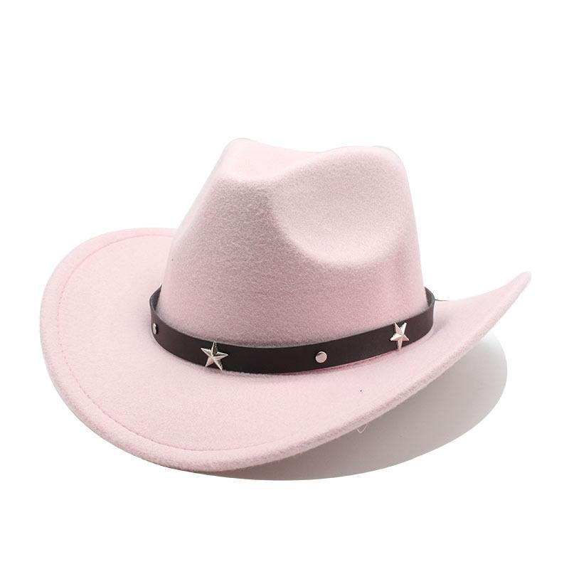 Metal Pentagram Western Cowboy Top Hat Woolen Jazz Hat Felt Hat Men'S And Women'S Top Hat