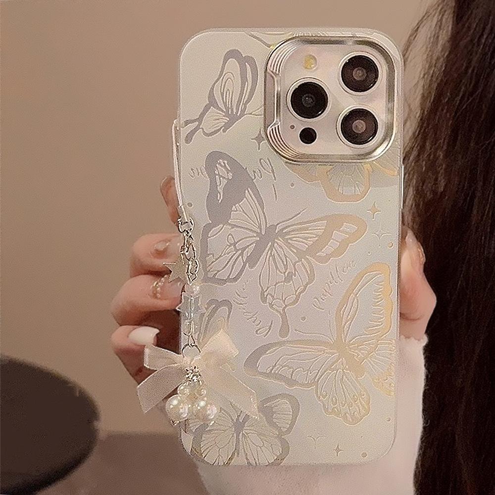 Iins Blauer Schmetterling mit Hängekette Geeignet für Apple 17Pro Max Handyhülle Iphone13 Laser Hochwertige Handyhülle