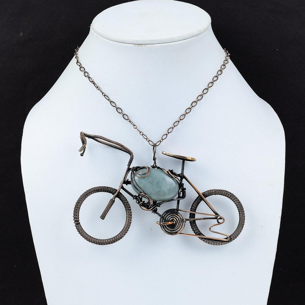 Aquamarine Pendant Copper Wire Wrapped Pendant Cycle Gemstone Pendant Aquamarine Copper Jewelry Handmade Pendant Birthstone Jewelry For Gift