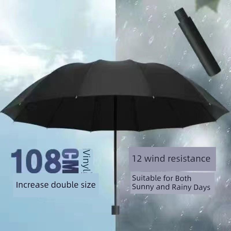 Extra-Large Ten-Rib Sunshade Umbrella, Business-Grade Black-Coated Double Sun Umbrella, Folding Umbrella