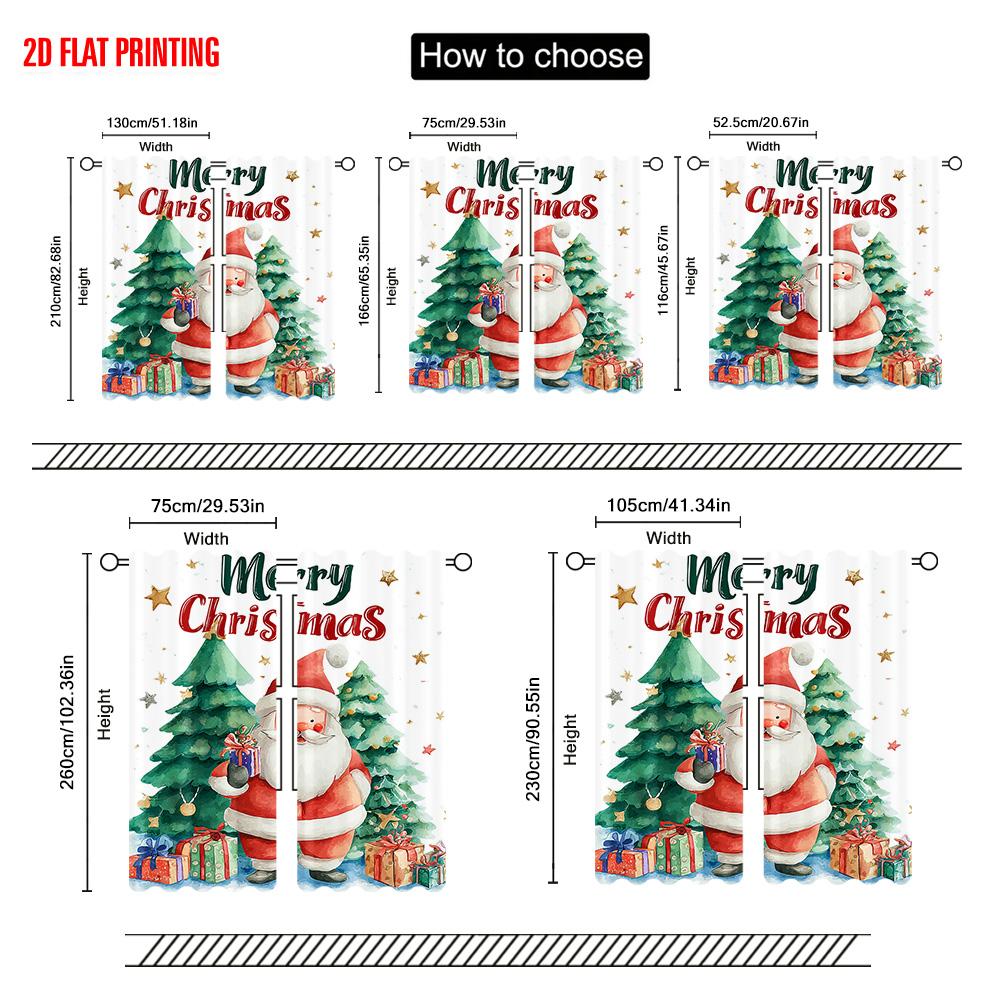 2pc  2D plane printing Curtains&Window Treatment Santa Claus Polyester Fabric (without rod) Gifts Perfect for Kitchen   Bedroom &