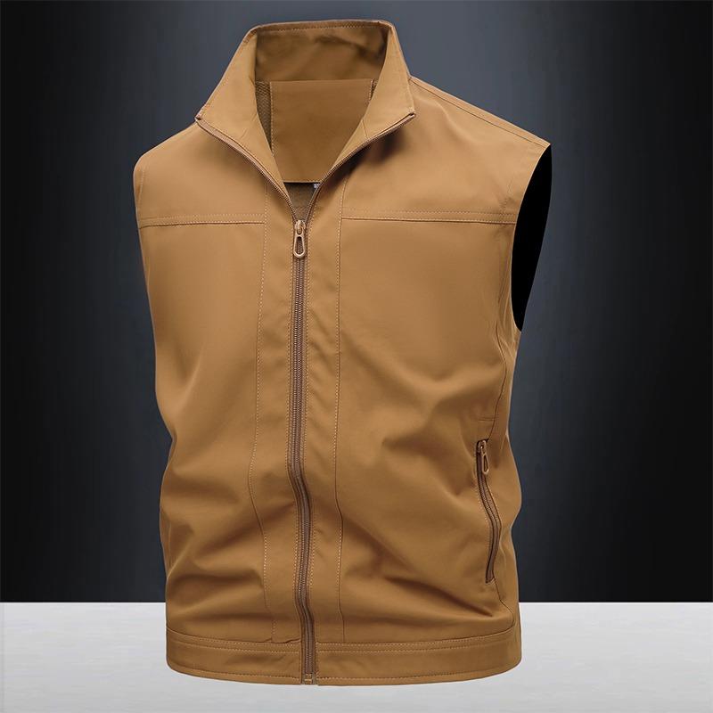Workwear Casual Vest Stand Collar Men's Zipper Pocket Top