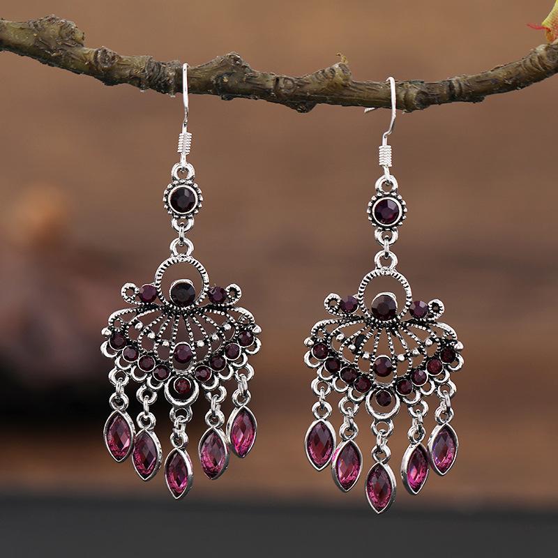 Vintage Palace Crystal Long Tassel Earrings with Feminine Style and Versatile Personality Earrings, Korean Fashion Ethnic Style Earrings