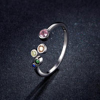 Multicolor S925 Sterling Silver Open Ring Silver Colorful Bubble Adjustable Ring for Women's Jewelry