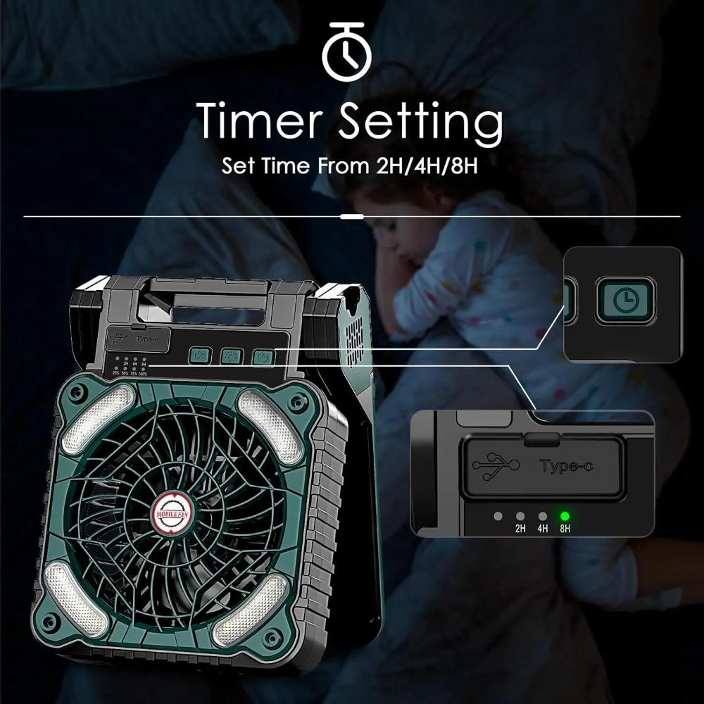 Portable Solar Fans 10000mAh LED Lantern Rechargeable Solar Powered Camping Fan 4 Speeds Powerful Wind 90° Folding Ventilador