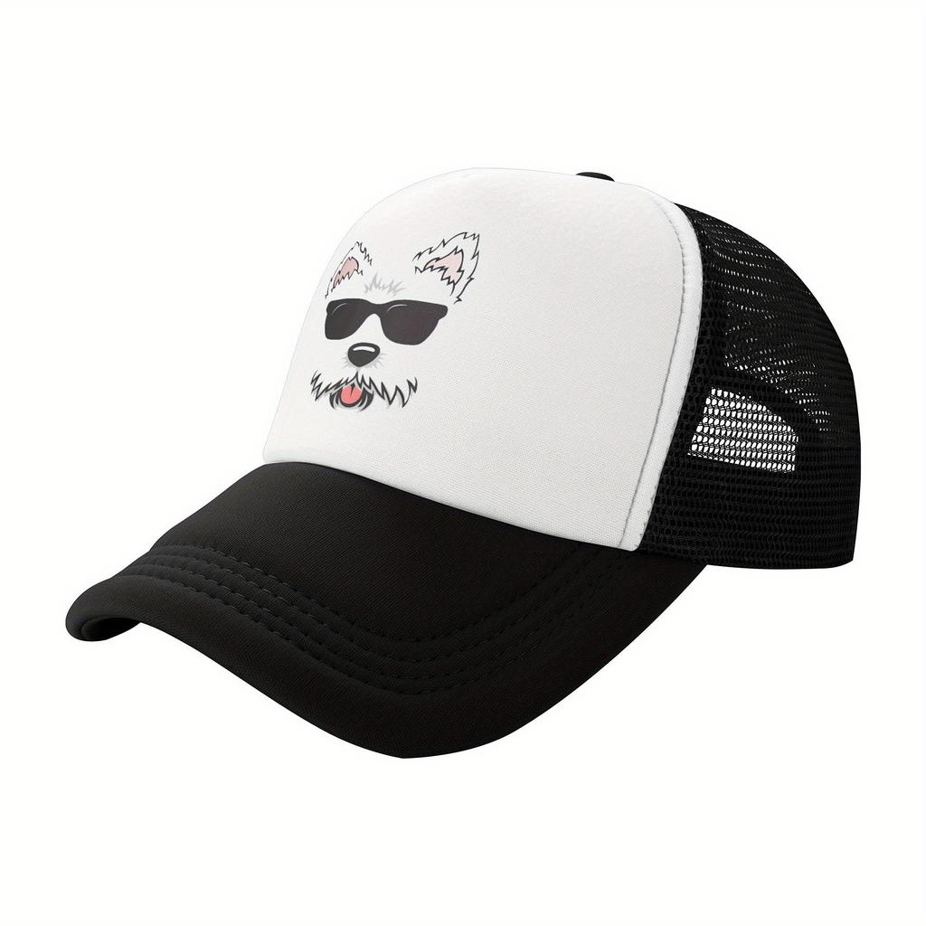Westie Dog Face With Sunglasses Trucker Hat Breathable Mesh Polyester Adjustable Cap for Men Women