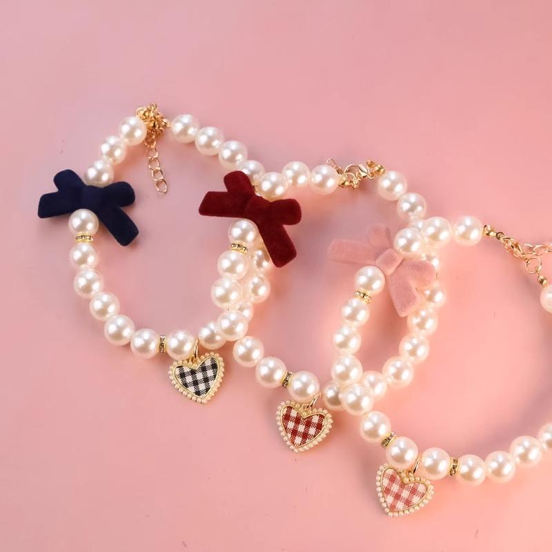 New Series Cat Collar Imitation Pearl Vintage Love Crystal Pendant Neck Ornament Cute Puppy Accessories Also Suitable for Dog