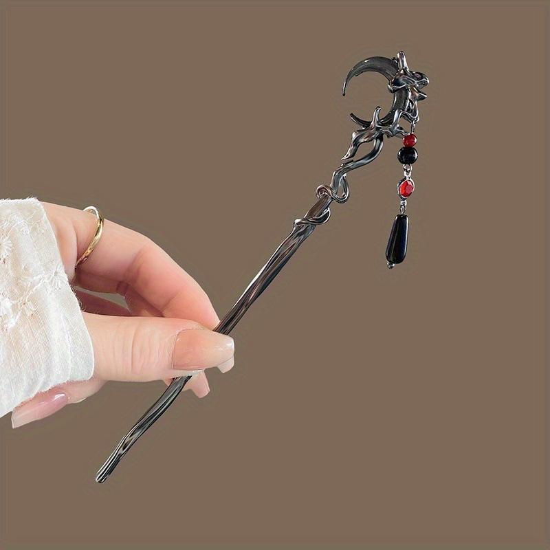 

2025 Новые китайские шпильки для волос в стиле черной луны для женщин, винтажные металлические кисточки, шпильки для волос в форме палочек для еды ханьфу, аксессуары для волос чёрный