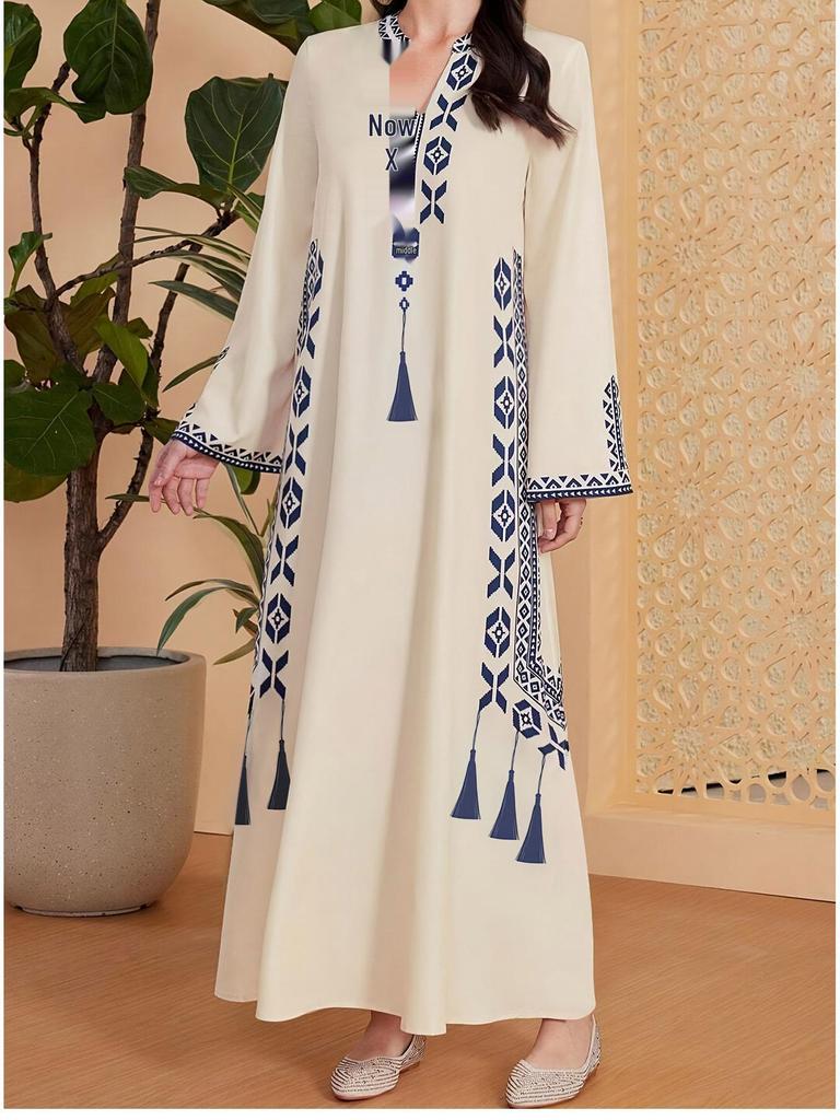 Ethnisches V-Ausschnitt-Kleid im Nahen Osten für muslimische Frauen