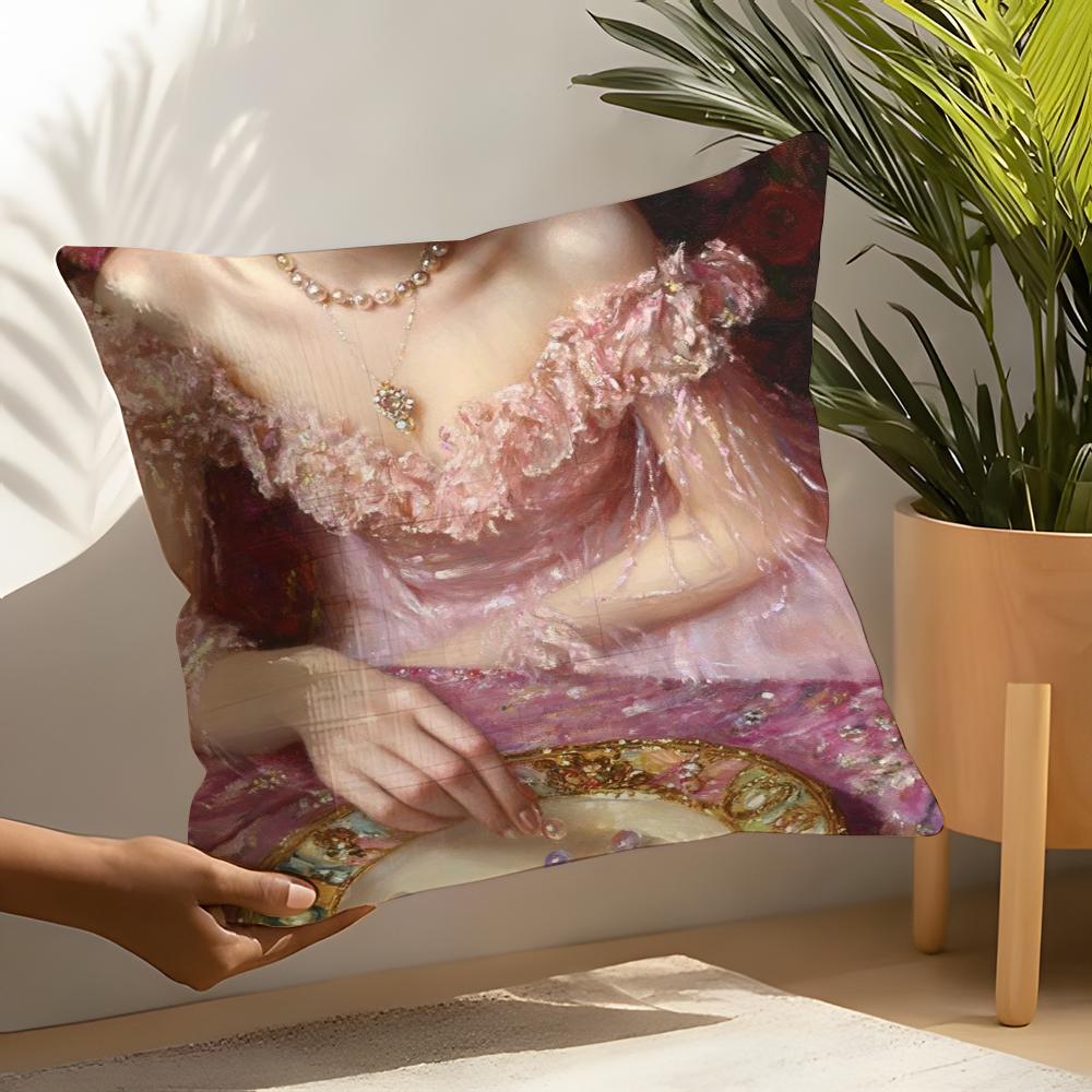 Oil Painting Girl Pillow Case Home Living Room Decoration Linen Pillow Cases Cushion Cover