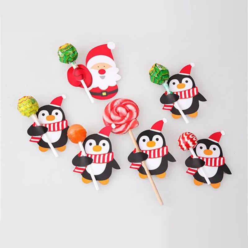 50Pcs Santa Claus Snowman Lollipop Paper Cards Christmas Lollipop Stick Safe Paper Candy Chocolate Xmas DIY Candy Decorations