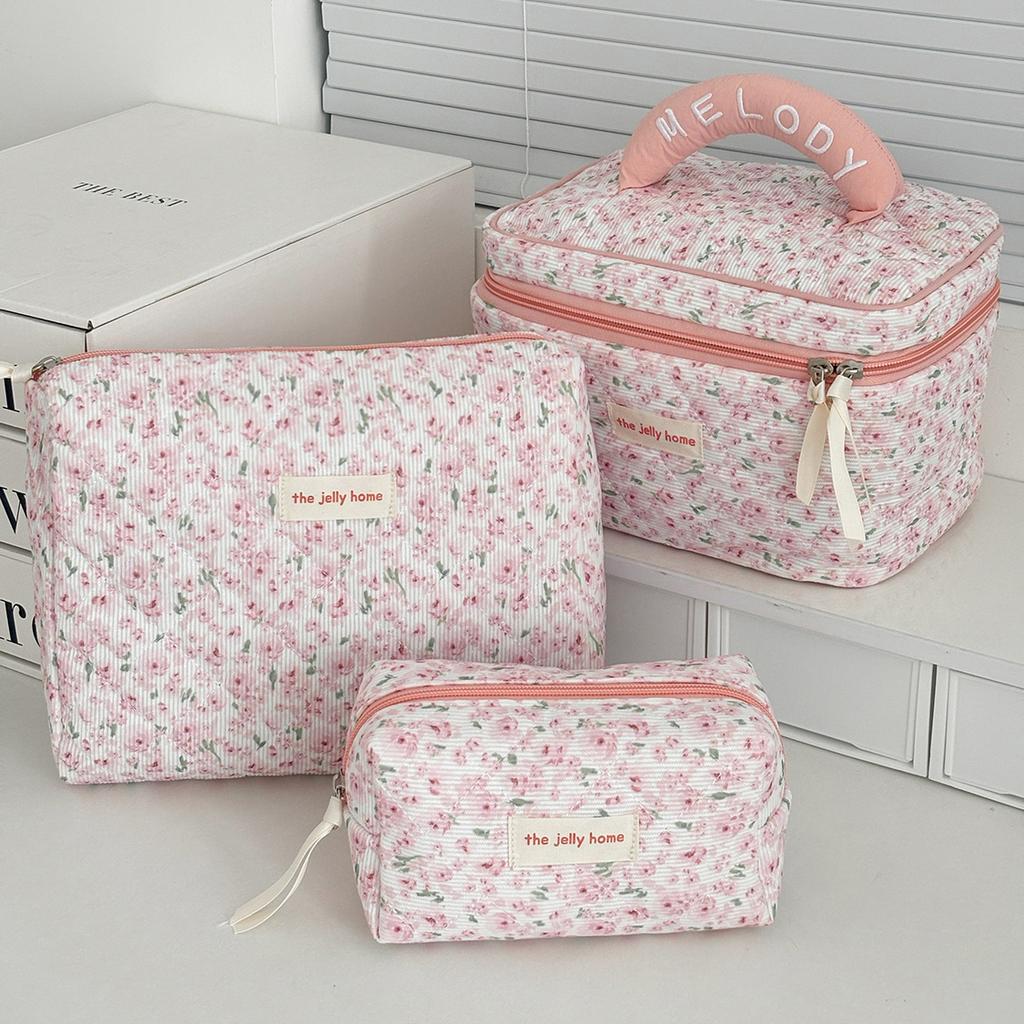 Fashion Pink Flower Women's Clutch Bag Toiletry Makeup Tool Storage Pouch Portable Tote Travel Quilting Cosmetic Bag Handbag