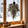 Artificial Winter Wreath Upside Down Christmas Tree Hanging Decor, Pinecone Berry with Flocked Rustic Holiday Home Decor Snow Tips, Wall Door Ornament