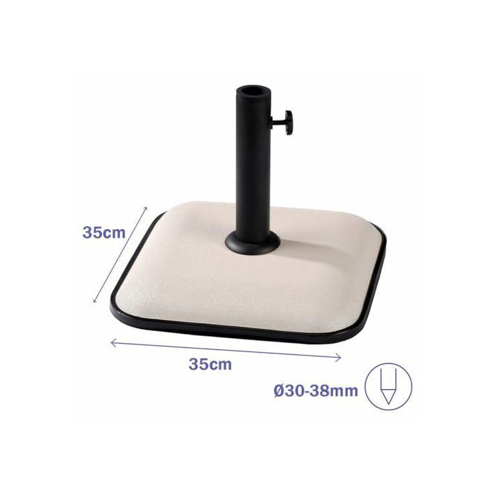 Square Cement Parasol Base - MARBUENO SUMMER - 35x35x5.2 Cm - White - 11 Kg - Compatible Ø30/35/38 Mm