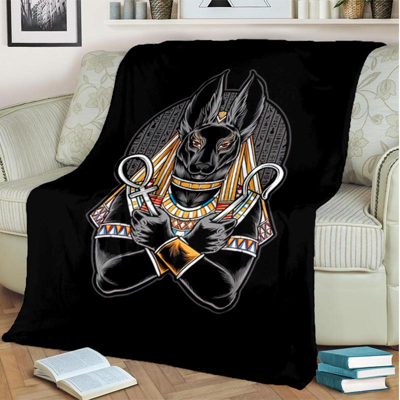 1PC Egyptian theme printed blanket, all season lightweight home office outdoor nap multifunctional blanket A4