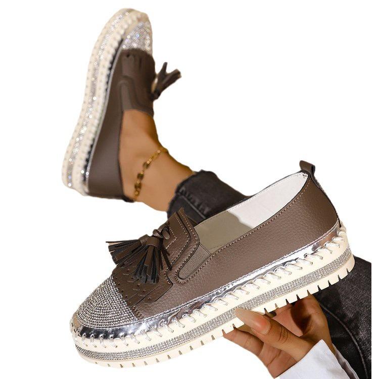 Large Size Sequined Platform Fashion Single Shoes Autumn New Shallow Mouth Rhinestone Sneakers