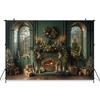 Christmas Fireplace Background Photography Tree Gift Socks Green Wall Baby Photo Backdrops Room Decorations Photobooth