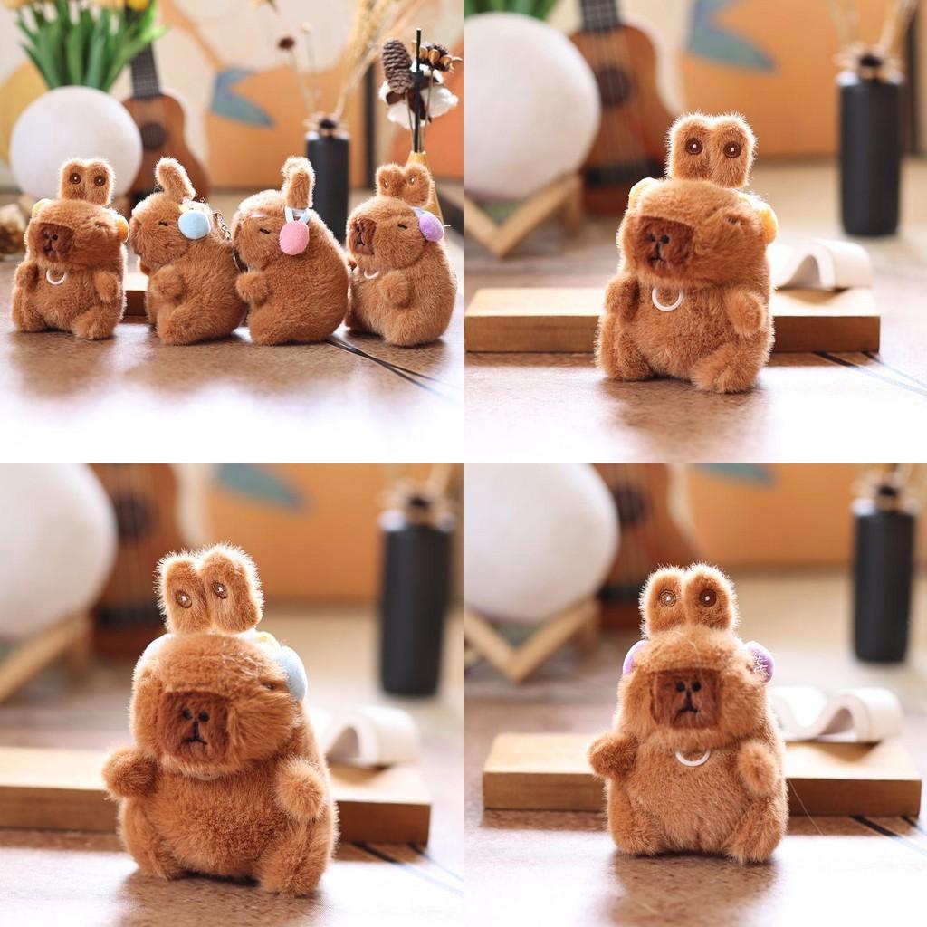 Capybara Rabbit Ear Headphones Plush Toy Keychain Backpack Pendant Holiday Gift