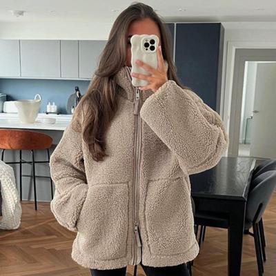 Manteau d'hiver en laine pour femme, col rabattu, avec poches, ample, couleur unie, fermeture éclair thermique, manches longues, veste pour l'école, les rendez-vous, les déplacements