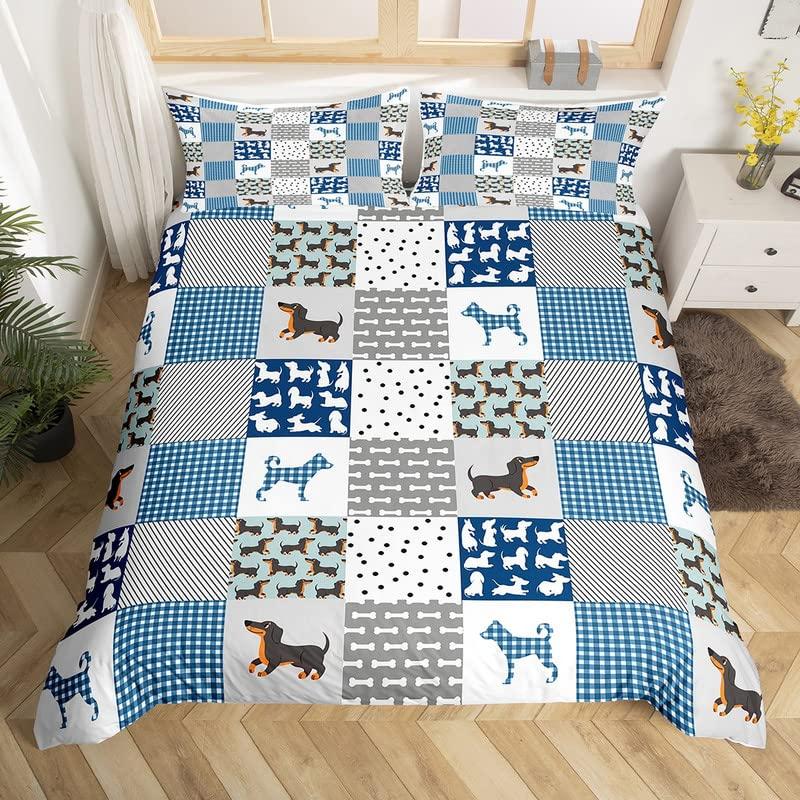 Sausage Dog King Queen Duvet Cover Floral Dachshund Bedding Set Cartoon Puppy Animal Comforter Cover Pet Polyester Quilt Cover