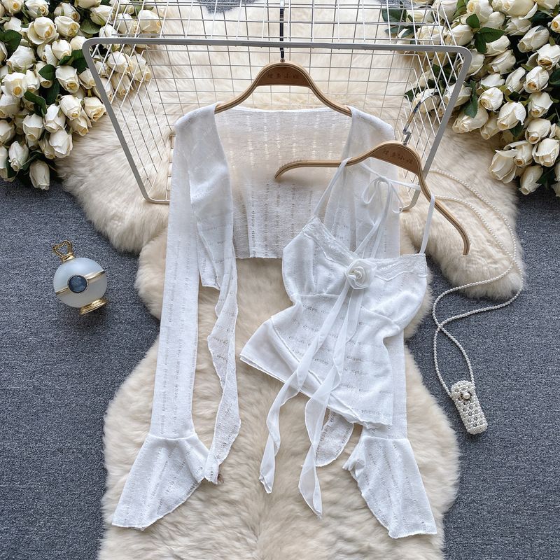 

Women s Pure Sweet Sexy Halterneck Cardigan Shawl Flower White One size