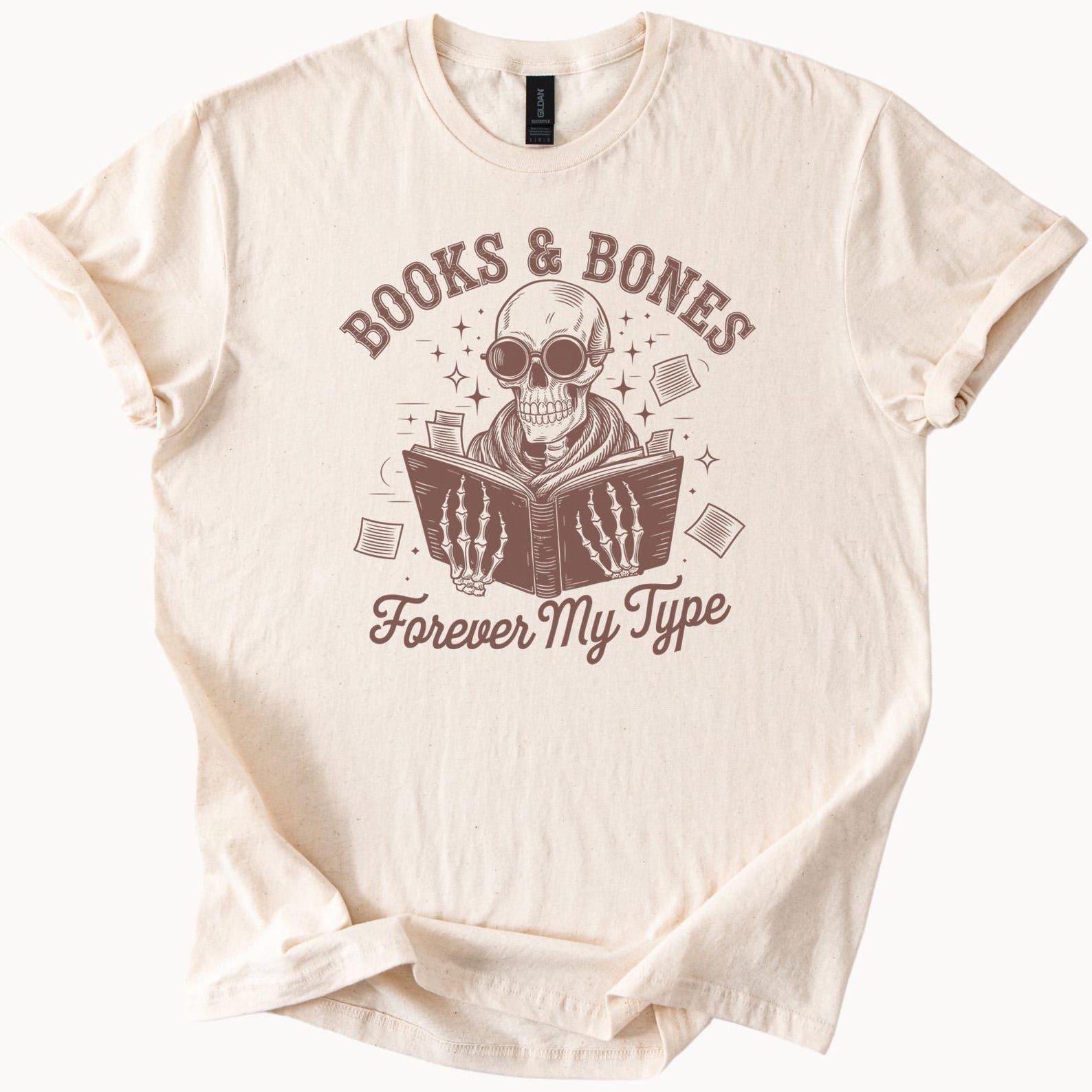 Books and Bones Skeleton Reading Shirt Book Lover Graphic Tee Forever My Type Reading Skeleton Shirt Halloween Bookworm Gift 100